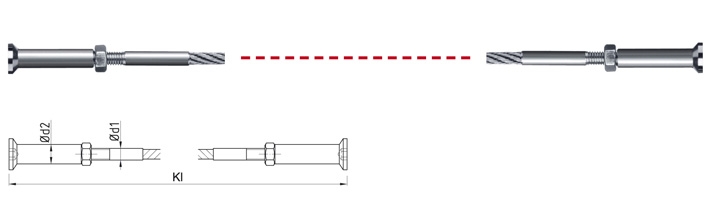 Both Sides with External Thread F30 and Swageless-on Countersunk End Stops IK180